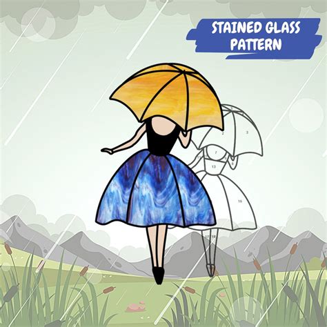 Girl With Umbrella Stained Glass Pattern Modern Glass Pattern Etsy