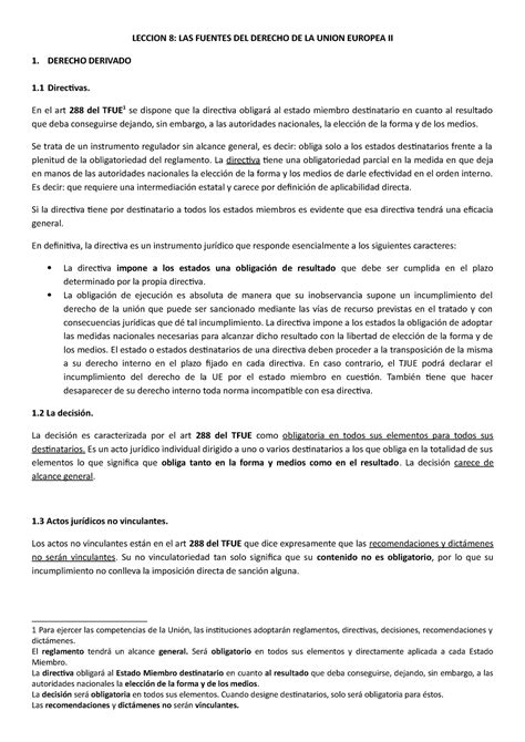 Tema 8 Derecho De La Union Europea LECCION 8 LAS FUENTES DEL DERECHO