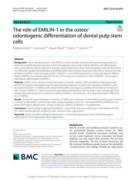 PDF The Role Of EMILIN 1 In The Osteo Odontogenic Differentiation Of