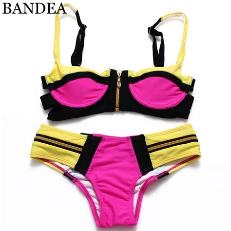 BANDEA Padded Bikini Women Beach Swimwear Neon Color Bikini Set