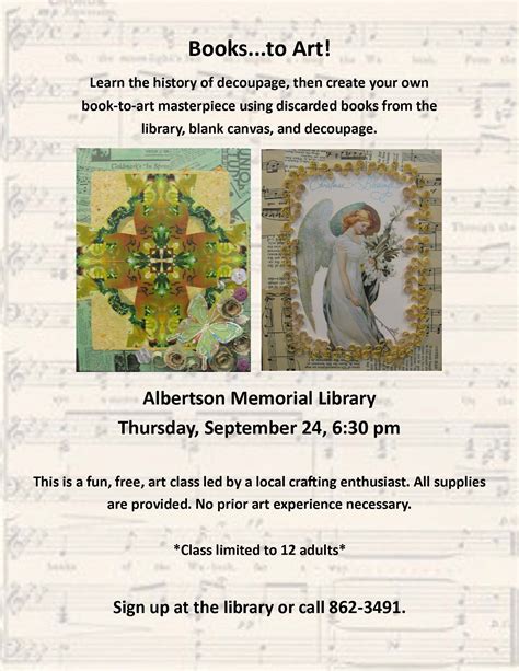 Books to Art: Decoupage Class | Albertson Memorial Library