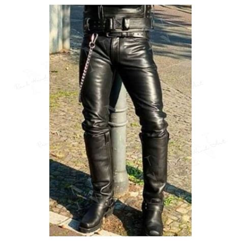 Mens Black Leather Motorcycle Pant Handmade Genuine Leather Biker