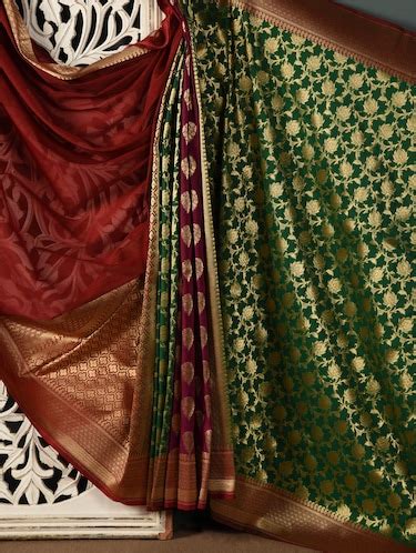 Buy Online Green Brocade Banarasi Saree From Ethnic Wear For Women By