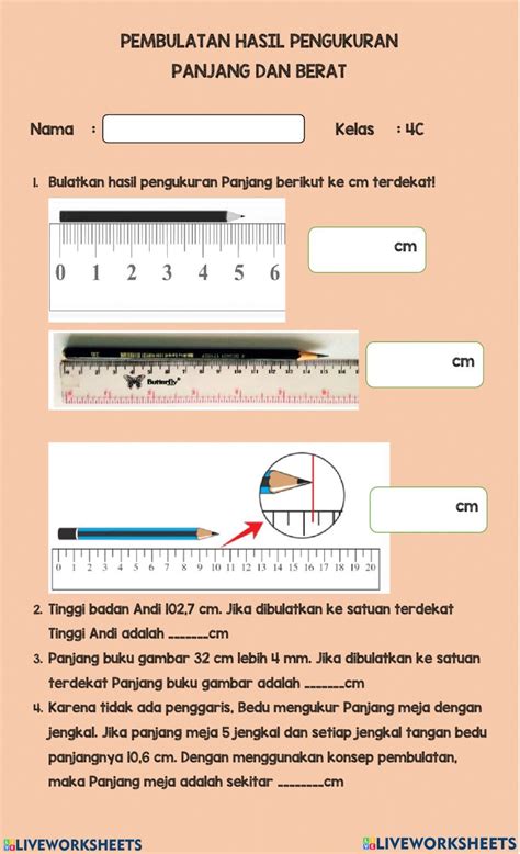 Pembulatan Hasil Pengukuran Panjang Dan Berat Interactive Worksheet Interactive Workbook