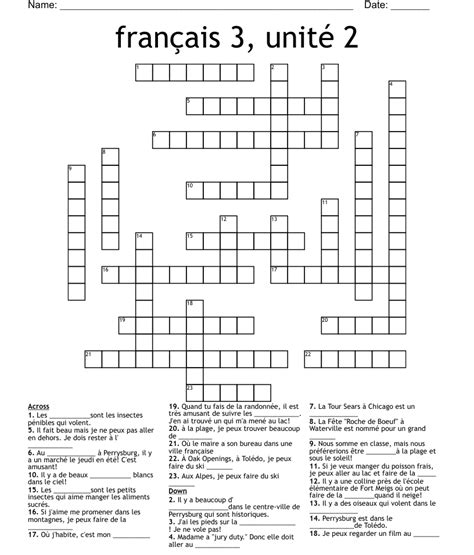 Mots Croisés La Nourriture Crossword WordMint