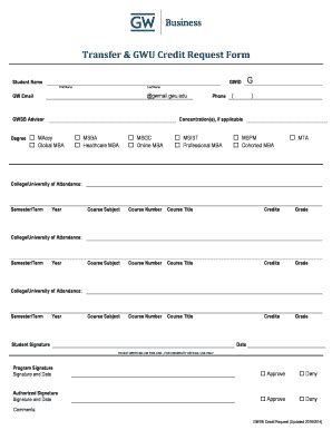 Fillable Online Business Gwu Transfer Gwu Credit Request Form