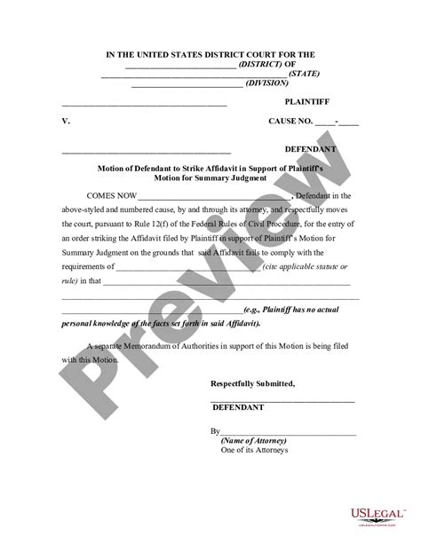 Motion Of Defendant To Strike Affidavit In Support Of Plaintiffs Motion