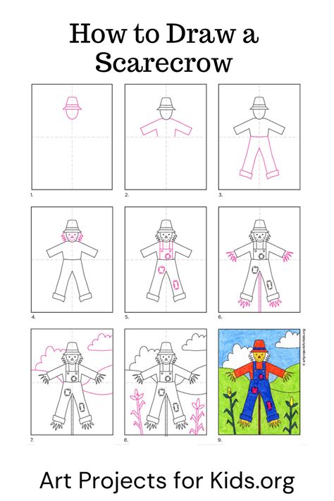 Easy How to Draw a Scarecrow Tutorial Video and Scarecrow Coloring Page ...