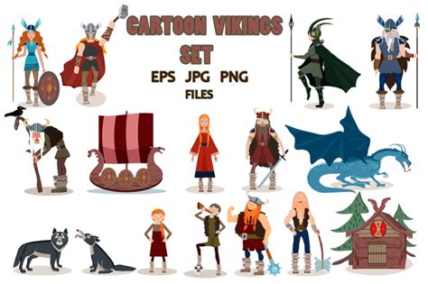 Set of viking cartoon characters. By SketchLab | TheHungryJPEG