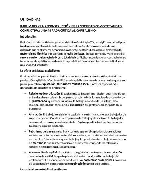 Parcial De Sociologia Unidad N Karl Marx Y La Reconstrucci N De La