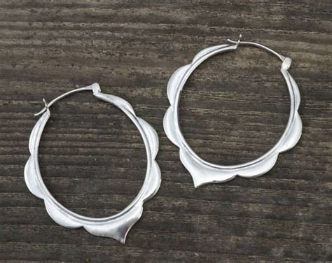 Medium Silver Hoop Earrings Moroccan Scallop Hoops Solid Sterling