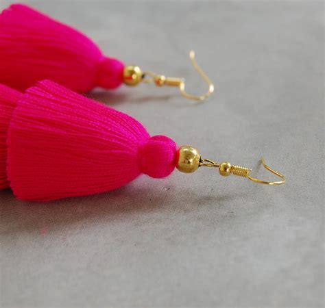 Handmade Hot Pink Tassel Earrings Etsy