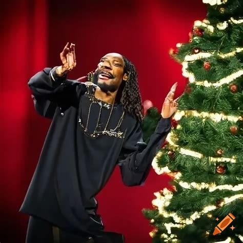 Snoop dogg dancing in front of a christmas tree on Craiyon