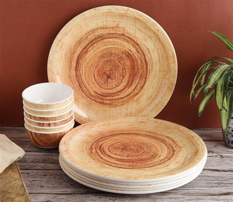 Buy Twirl Wood Servewell Round 12 Piece Melamine Dinner Set Online In