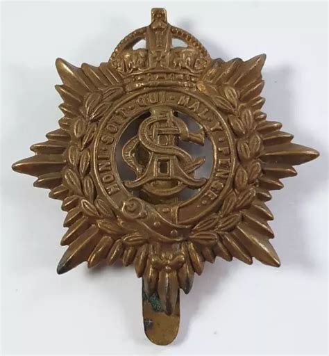 WW1 BRITISH ARMY Service Corps Brass Military Cap Badge With Slider To