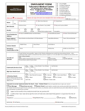 Fillable Online Tahunamedical Co ProCare Enrolment Form Stoddard Road