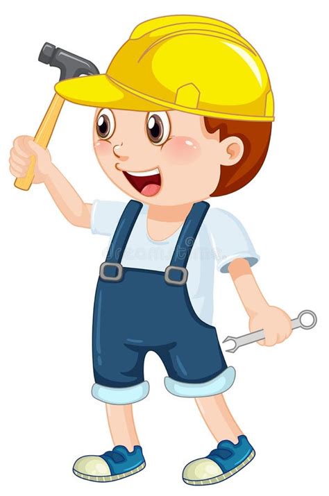 A Boy Wearing Helmet Holding Hammer Stock Vector Illustration Of