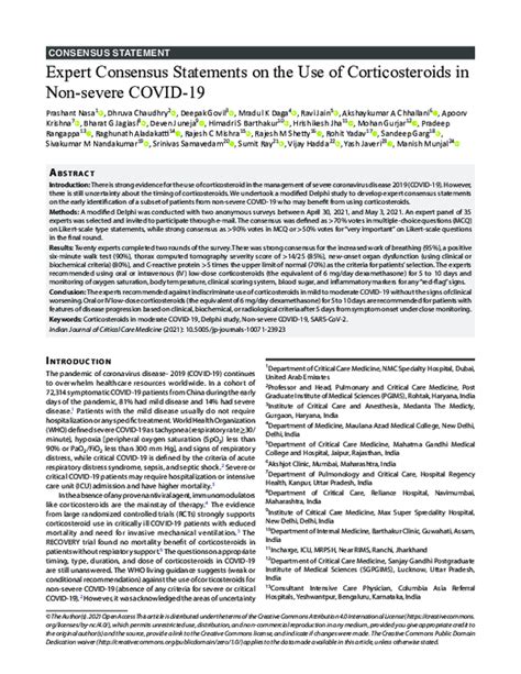 Pdf Expert Consensus Statements On The Use Of Corticosteroids In Non