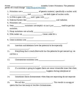 Amoeba Sisters Mutations Video Worksheet (old video) by Quick Science Stuff