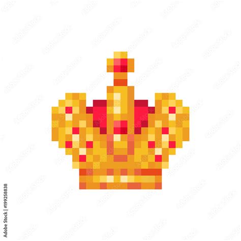 Golden Imperial Crown With Red Gems Pixel Art Character Isolated On