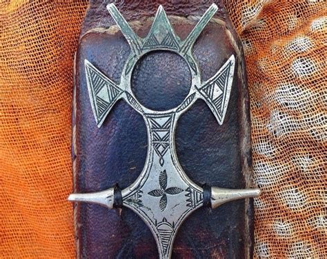 Tuareg Leather Old Gris Gris Amulet With Silver Cross And Old Etsy