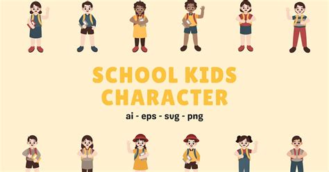 School Kids Characters Vector Clipart by invisualstudio on Envato Elements