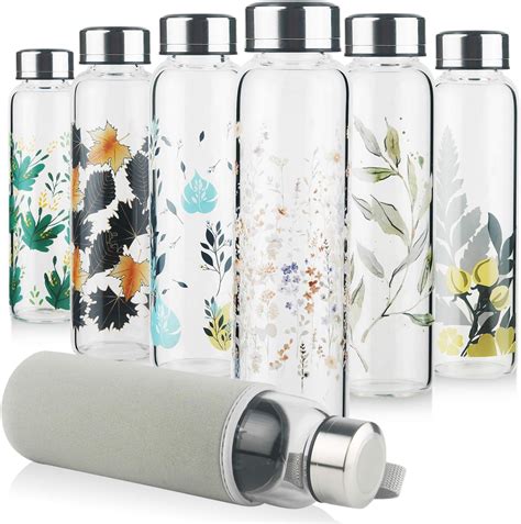 Reeho Borosilicate Glass Water Bottle Glass Drinking Bottle With Neoprene Sleeve And Leakproof