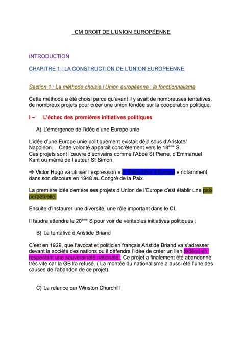 CM Droit UE CM DROIT DE LUNION EUROPÉENNE INTRODUCTION CHAPITRE 1