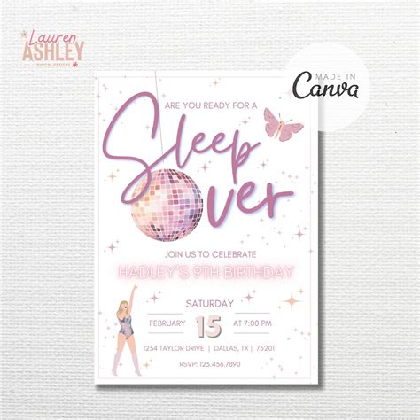 Editable Sleepover Invitation Taylor Sleepover Invitation Taylor