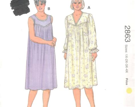 Kwik Sew 2863 Womens V Or Scoop Neck Nightgown Pattern Shaped Yoke Lace