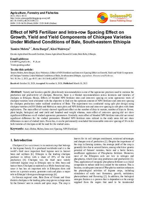 Pdf Effect Of Nps Fertilizer And Intra Row Spacing Effect On Growth Yield And Yield