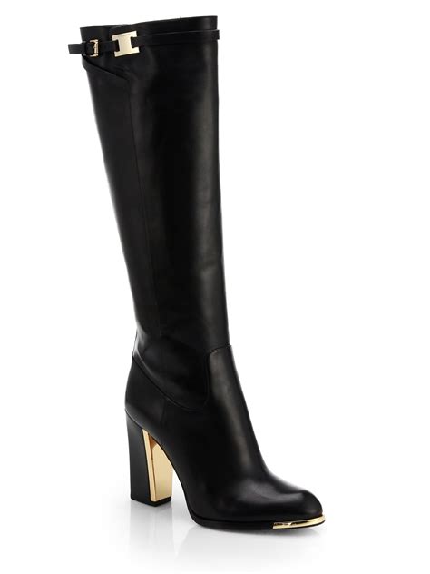 Michael Kors Julie Leather Knee High Boots In Black Lyst