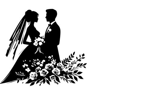 Ai Generated Silhouette Wedding Couple Bride And Groom Outlne Vector