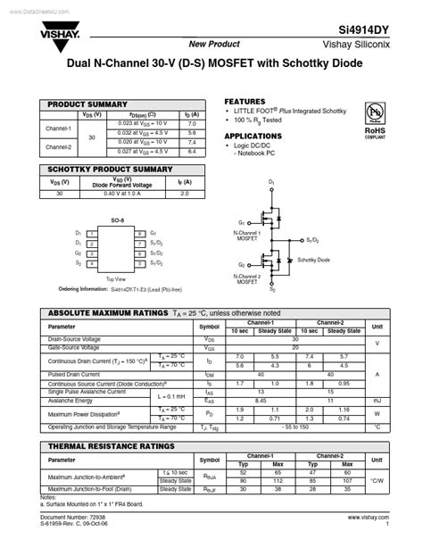 SI4914DY Vishay Siliconix MOSFET Hoja de datos Ficha técnica