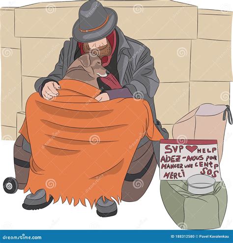 Poor Homeless Man With A Dog On The Street Stock Vector Illustration