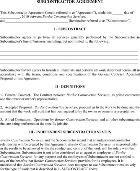 Subcontracting Plan Template