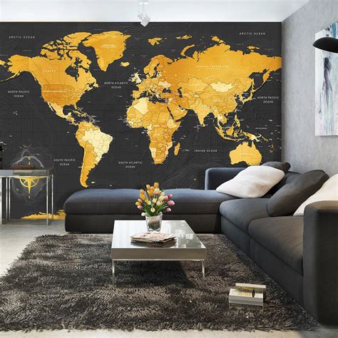 Behang Map Golden World Bestellen KunstLoft