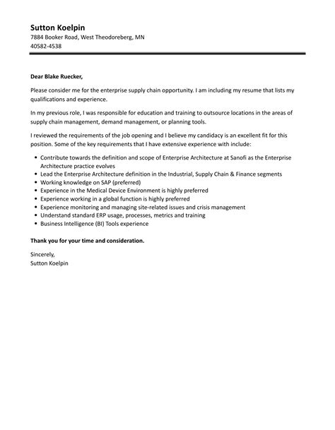 Enterprise Supply Chain Cover Letter Velvet Jobs