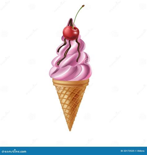 Ice Cream Cone With Cherry On Top Stock Vector Illustration Of Pink