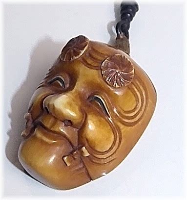 Японская нэцкэ из слоновой кости Маска театра НО, кочец эпохи Эдо ...