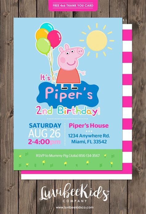 Pep The Pig Birthday Party Card With Balloons