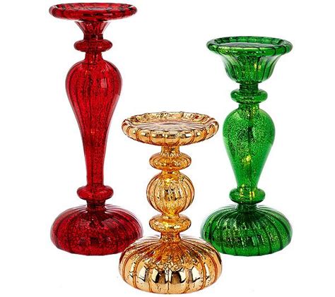 Set Of 3 Illuminated Mercury Glass Pedestals By Valerie