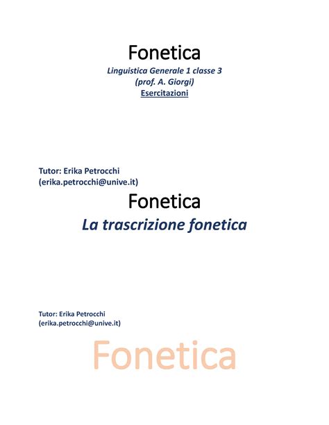 Fonetica Trascrizione Fonetica Fonetica Linguistica Generale Classe