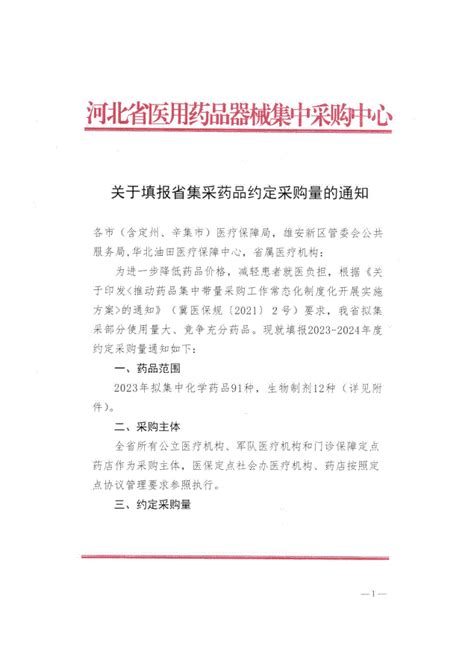 华招医药网 河北省关于填报省集采药品约定采购量的通知非官方