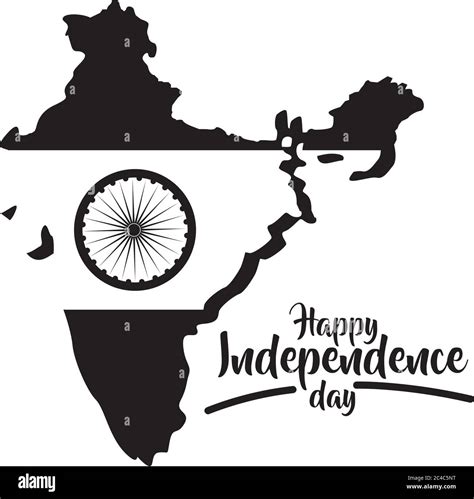 India Independence Day Celebration With Map Silhouette Style Vector Illustration Design Stock