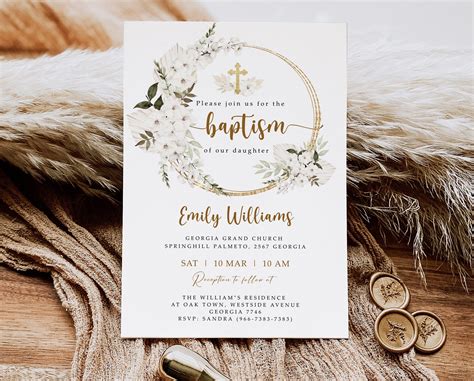 Editable Pampas Grass Baptism Invitation Bohemian Baptism Invite Boho Baptism Christening 1st