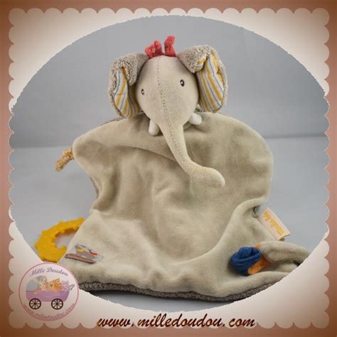 MOULIN ROTY SOS DOUDOU ELEPHANT BEIGE PLAT ANNEAU DE DENTITION JAUNE