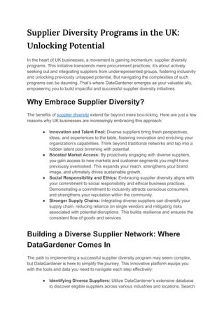 Supplier Diversity Programs In The Uk Unlocking Potential Pdf