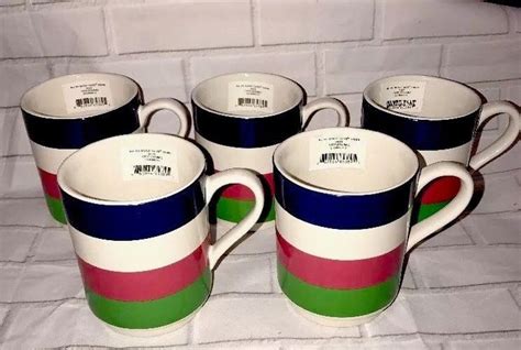 Kate Spade Lenox All In Good Taste Stripe 12 Oz Mugs New Set Of 5