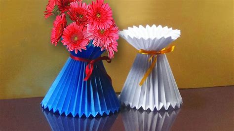 How To Make A Paper Flower Vase Very Easy And Simple Way Youtube